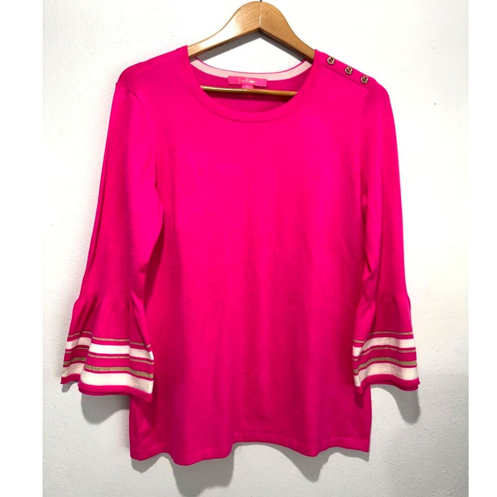 Lilly Pulitzer Calee sweater rafle sleeve hot pink casual party feminine women L